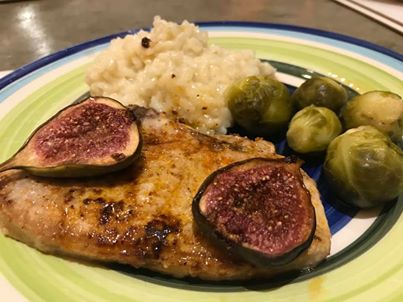 'figs and pork chops with risotto'